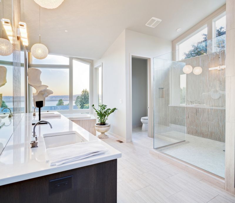 Shower with Built-in Bench and Glass Walls